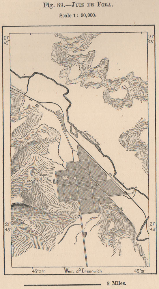 Juiz de Fora, Minas Gerais. Brazil 1885 old antique vintage map plan chart